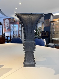 A Chinese bronze 'zun' vase with taotie design, Ming