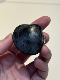 A small Chinese silver clam-shaped box with animals design, Tang/Song