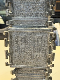 A Chinese bronze 'zun' vase with taotie design, Ming