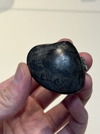 A small Chinese silver clam-shaped box with animals design, Tang/Song