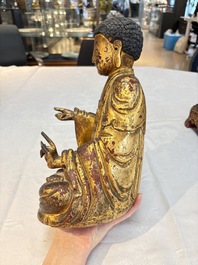 A set of three Chinese or Vietnamese gilt-lacquered wooden sculptures of Buddha, 18/19th C.