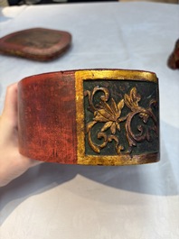 A set of three Chinese or Vietnamese gilt-lacquered wooden sculptures of Buddha, 18/19th C.