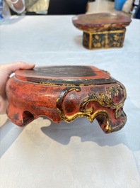 A set of three Chinese or Vietnamese gilt-lacquered wooden sculptures of Buddha, 18/19th C.