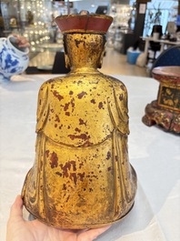 A set of three Chinese or Vietnamese gilt-lacquered wooden sculptures of Buddha, 18/19th C.