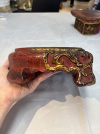 A set of three Chinese or Vietnamese gilt-lacquered wooden sculptures of Buddha, 18/19th C.