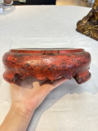 A set of three Chinese or Vietnamese gilt-lacquered wooden sculptures of Buddha, 18/19th C.