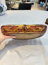 A set of three Chinese or Vietnamese gilt-lacquered wooden sculptures of Buddha, 18/19th C.