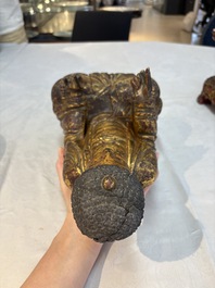 A set of three Chinese or Vietnamese gilt-lacquered wooden sculptures of Buddha, 18/19th C.