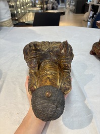 A set of three Chinese or Vietnamese gilt-lacquered wooden sculptures of Buddha, 18/19th C.