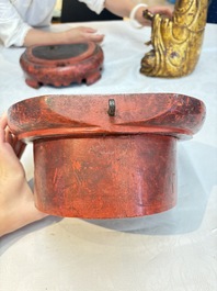 A set of three Chinese or Vietnamese gilt-lacquered wooden sculptures of Buddha, 18/19th C.