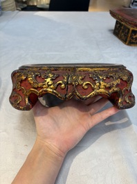 A set of three Chinese or Vietnamese gilt-lacquered wooden sculptures of Buddha, 18/19th C.