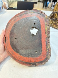 A set of three Chinese or Vietnamese gilt-lacquered wooden sculptures of Buddha, 18/19th C.