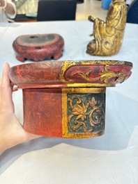 A set of three Chinese or Vietnamese gilt-lacquered wooden sculptures of Buddha, 18/19th C.