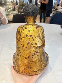 A set of three Chinese or Vietnamese gilt-lacquered wooden sculptures of Buddha, 18/19th C.