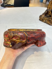 A set of three Chinese or Vietnamese gilt-lacquered wooden sculptures of Buddha, 18/19th C.