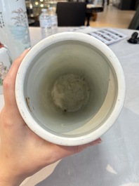 A pair of Chinese polychrome 'Zhong Kui' vases and two qianjiang cai hat stands, Jiangxi Ciye Gongsi 江西瓷业公司 mark, 20th C.