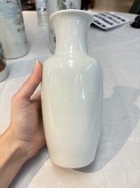 A pair of Chinese polychrome 'Zhong Kui' vases and two qianjiang cai hat stands, Jiangxi Ciye Gongsi 江西瓷业公司 mark, 20th C.