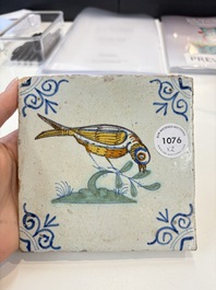 Two polychrome Dutch Delft 'bird' tiles, 17th C.