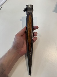 A Caucasian walrus bone-hilted kindjal with niello silver mounts, 19th C.