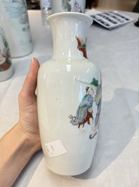 A pair of Chinese polychrome 'Zhong Kui' vases and two qianjiang cai hat stands, Jiangxi Ciye Gongsi 江西瓷业公司 mark, 20th C.