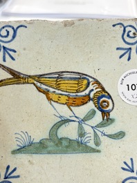 Two polychrome Dutch Delft 'bird' tiles, 17th C.