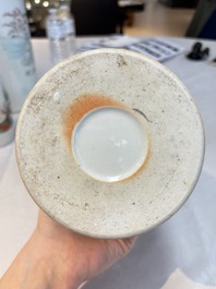 A pair of Chinese polychrome 'Zhong Kui' vases and two qianjiang cai hat stands, Jiangxi Ciye Gongsi 江西瓷业公司 mark, 20th C.