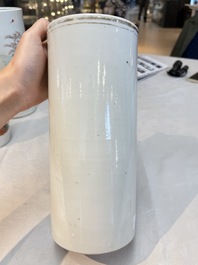 A pair of Chinese polychrome 'Zhong Kui' vases and two qianjiang cai hat stands, Jiangxi Ciye Gongsi 江西瓷业公司 mark, 20th C.