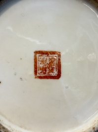 A pair of Chinese polychrome 'Zhong Kui' vases and two qianjiang cai hat stands, Jiangxi Ciye Gongsi 江西瓷业公司 mark, 20th C.