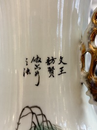 A pair of Chinese famille rose 'Wen Wang Fang Xian 文王訪賢' vases, signed Song Lin Ge 松林閣, 19/20th C.