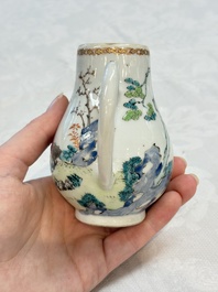 Three fine Chinese famille rose covered milk jugs and a grisaille and iron-red-decorated tea caddy with silver cover, Yongzheng/Qianlong