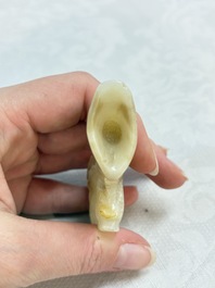 Two Chinese celadon, white and russet jade carvings, 18/19th C.