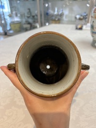 A pair of Chinese famille verte vases with narrative design, 19th C.