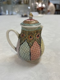 Three fine Chinese famille rose covered milk jugs and a grisaille and iron-red-decorated tea caddy with silver cover, Yongzheng/Qianlong