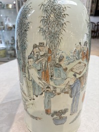 A Chinese qianjiang cai 'Zhu Lin Qi Xian 竹林七賢' vase, signed Wang Zhaoli 汪照黎, dated 1908