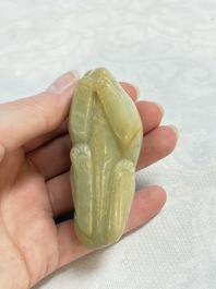 Three Chinese celadon jade carvings, 19/20th C.