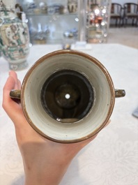 A pair of Chinese famille verte vases with narrative design, 19th C.