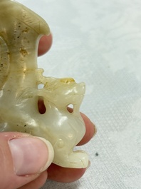 Two Chinese celadon, white and russet jade carvings, 18/19th C.