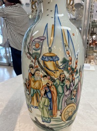 A pair of Chinese famille rose 'Wen Wang Fang Xian 文王訪賢' vases, signed Song Lin Ge 松林閣, 19/20th C.