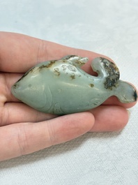 Two Chinese celadon, white and russet jade carvings, 18/19th C.