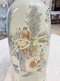A Chinese qianjiang cai 'Zhu Lin Qi Xian 竹林七賢' vase, signed Wang Zhaoli 汪照黎, dated 1908
