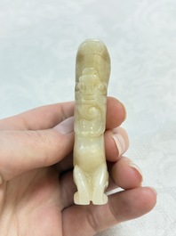 Two Chinese celadon, white and russet jade carvings, 18/19th C.