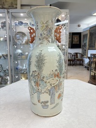 A Chinese qianjiang cai 'Zhu Lin Qi Xian 竹林七賢' vase, signed Wang Zhaoli 汪照黎, dated 1908