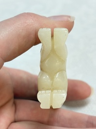 Two Chinese celadon, white and russet jade carvings, 18/19th C.