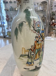 A pair of Chinese famille rose 'Wen Wang Fang Xian 文王訪賢' vases, signed Song Lin Ge 松林閣, 19/20th C.