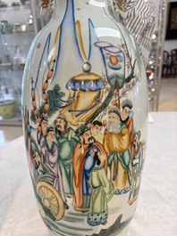 A pair of Chinese famille rose 'Wen Wang Fang Xian 文王訪賢' vases, signed Song Lin Ge 松林閣, 19/20th C.