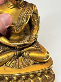 A fine Sino-Tibetan gilt-bronze figure of Buddha Shakyamuni, 17th C.