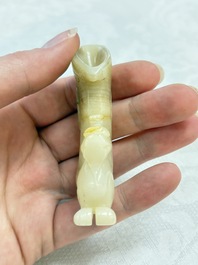 Two Chinese celadon, white and russet jade carvings, 18/19th C.