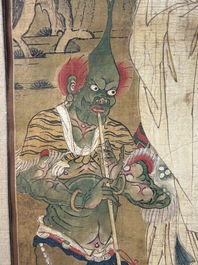 Two Chinese schools: 'Lan Caihe 蓝采和' and 'Lu Dongbin 吕洞宾', ink and colour on silk, 19th C.