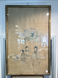 Four Chinese school paintings: &lsquo;Zhou Dunyi 周敦頤&rsquo;, &lsquo;Magu&rsquo;, and &lsquo;Ladies in a Garden&rsquo;, ink and colour on silk, 19/20th C.