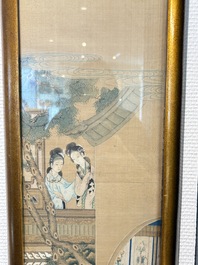 Four Chinese school paintings: &lsquo;Zhou Dunyi 周敦頤&rsquo;, &lsquo;Magu&rsquo;, and &lsquo;Ladies in a Garden&rsquo;, ink and colour on silk, 19/20th C.
